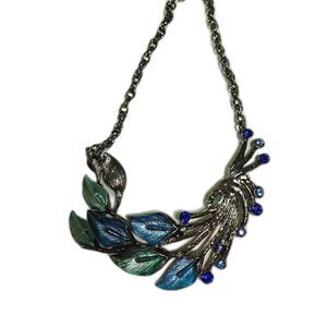 Statement Blue Enamel Calla Lilly Choker w/Blue Rhinestones 18" Chain Necklace